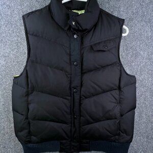 Gap Puffer Vest Black Green Women’s Size Large Down Filled Snap Up w Pocket